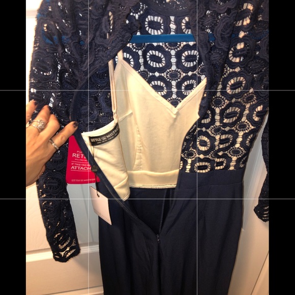 💲PRICE⬇️Little Mistress Navy Lace Cutout Jumpsuit - Picture 7 of 13
